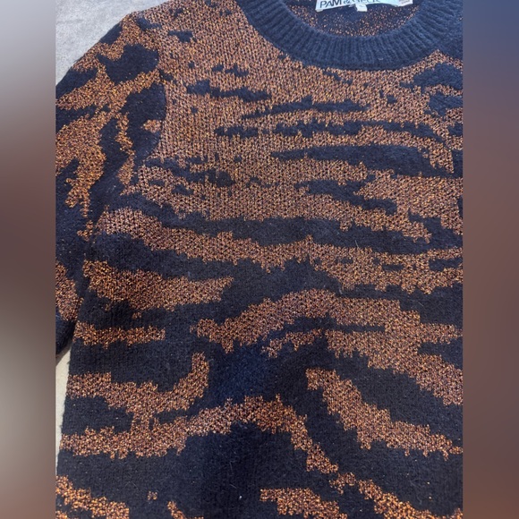 Pam & Gela Black and Brown Metallic Zebra Sweater, Size Small, Crew Neck - Picture 5 of 7